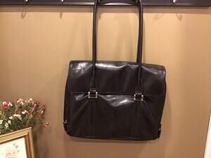 Buxton Black Vegan Leather Expandable Laptop Work/School Briefcase Bag #121105